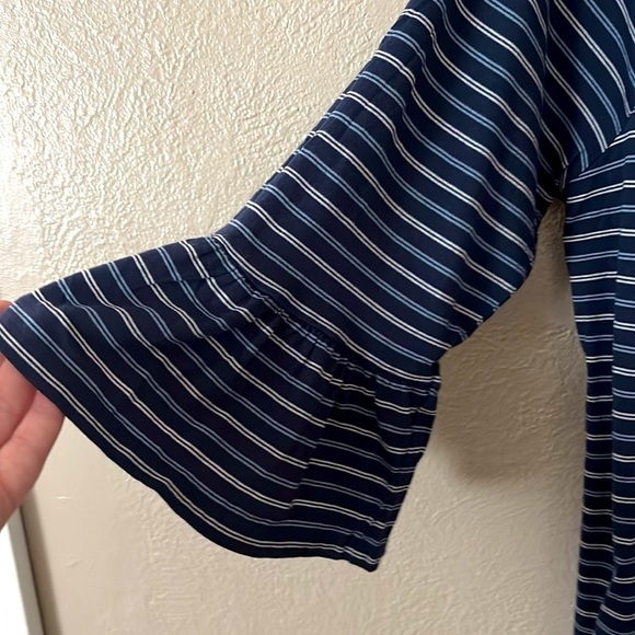 Women’s Michael Kors Stripe Top, Bell Sleeves, Large, Blue - Picture 3 of 6